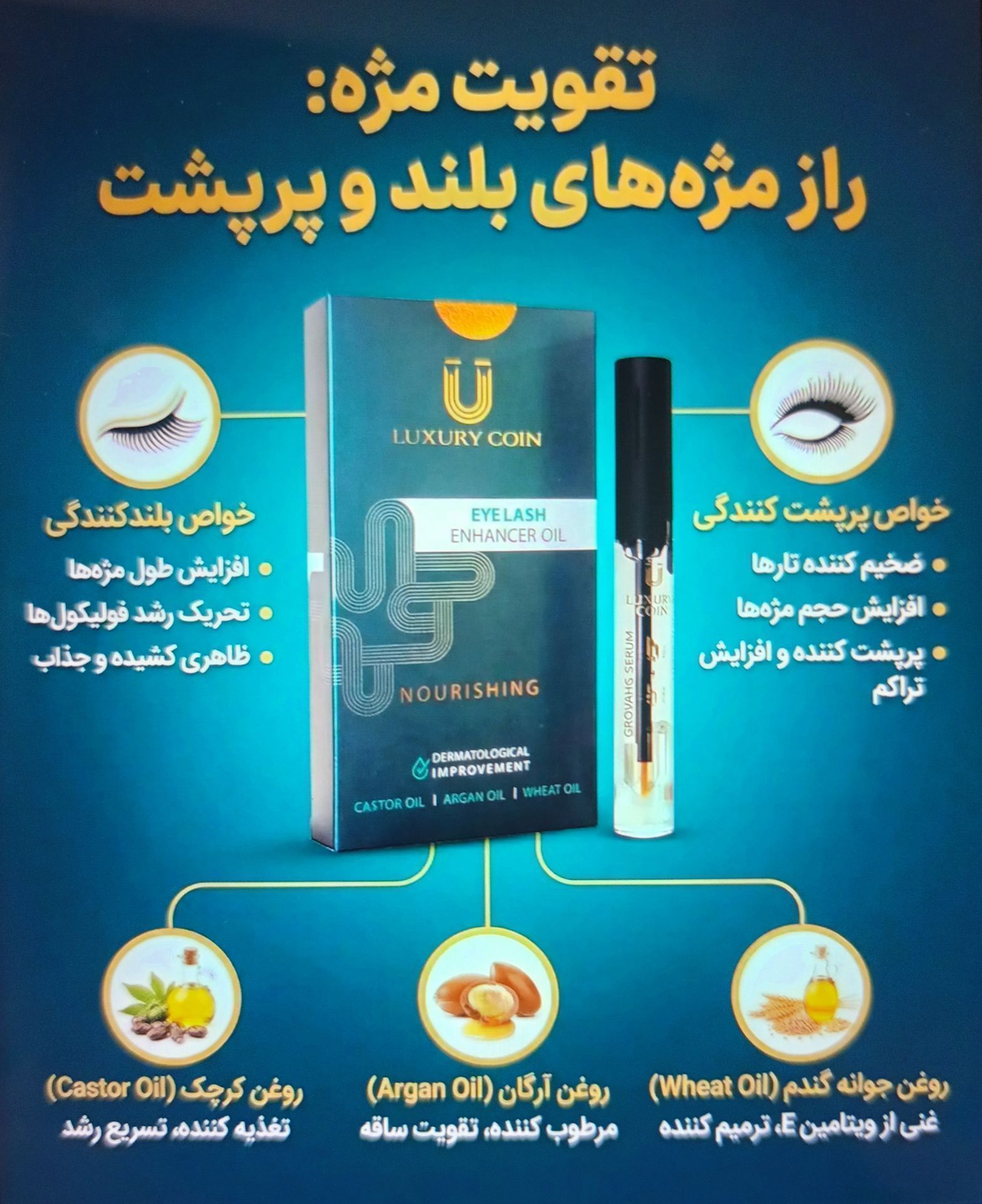 روغن پرپشت کننده مژه و ابرو  اصل تضمینی برند لاکچری کوین فرانسه